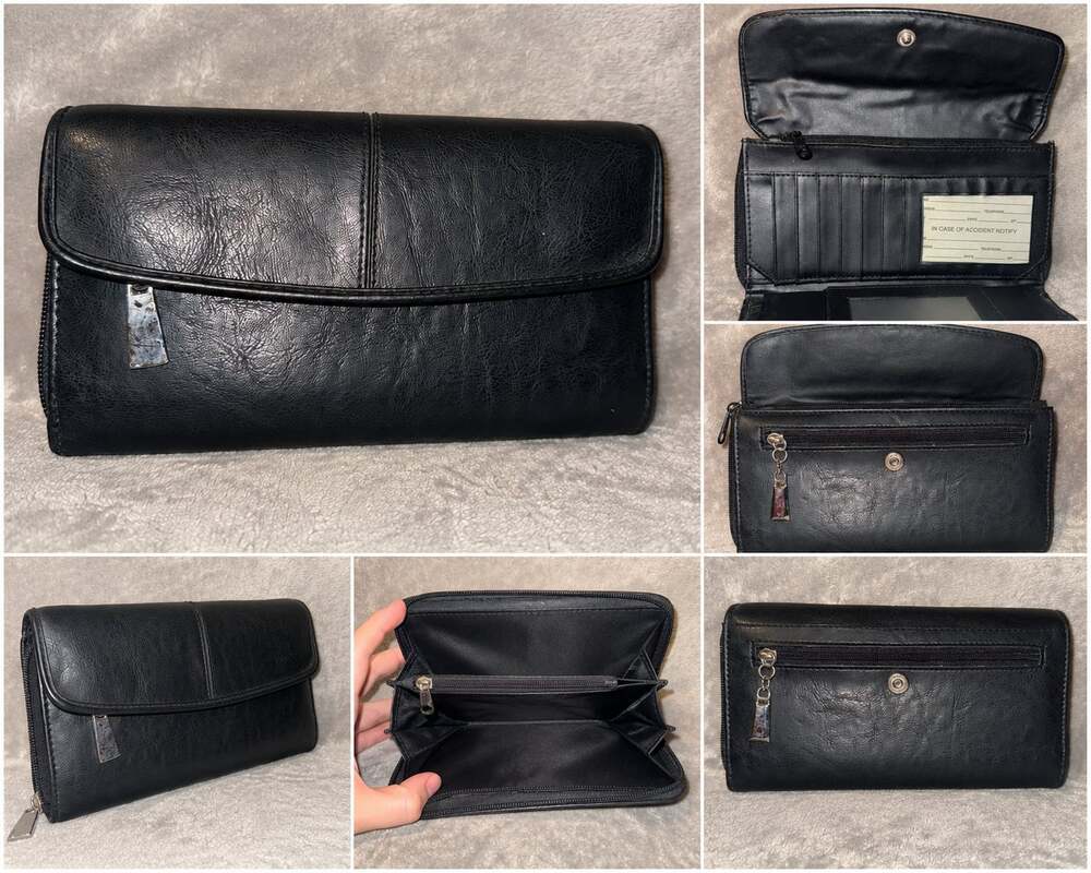 Simply Basic Black Faux Leather Trifold Checkbook Clutch Wallet